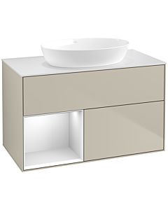 Villeroy und Boch Finion Waschtischunterschrank FA11MTHH 100cm, Abdeckplatte white matt, Regale White matt lacquer, Sand Matt Lacquer