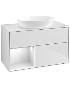 Villeroy und Boch Finion Villeroy und Boch FA11MTMT 100cm, plaque de recouvrement blanc mat, étagères laqué blanc mat, laqué blanc mat