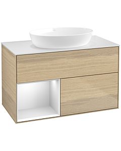 Villeroy und Boch Finion Waschtischunterschrank FA11MTPC 100cm, Abdeckplatte white matt, Regale White matt lacquer, Oak Veneer