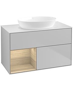 Villeroy und Boch Finion Waschtischunterschrank FA11PCGJ 100cm, Abdeckplatte white matt, Regale Oak Veneer, Light grey matt