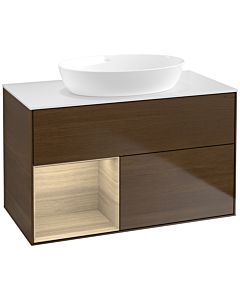 Villeroy und Boch Finion Villeroy und Boch FA11PCGN 100cm, plaque de recouvrement blanc mat, étagères Oak Veneer , placage Oak Veneer