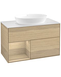 Villeroy und Boch Finion Villeroy und Boch FA11PCPC 100cm, plaque de recouvrement blanc mat, étagères Oak Veneer , Oak Veneer