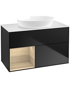 Villeroy und Boch Finion Waschtischunterschrank FA11PCPD 100cm, Abdeckplatte white matt, Regale Oak Veneer, Black matt lacquer