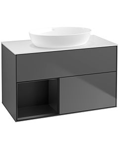Villeroy und Boch Finion Villeroy und Boch FA11PDGK 100cm, plaque de recouvrement blanc mat, étagères laqué noir mat, anthracite mat