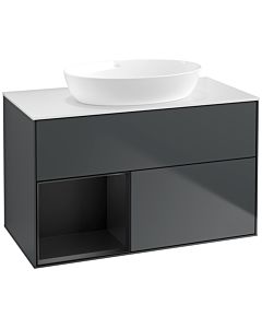 Villeroy und Boch Finion Waschtischunterschrank FA11PDHG 100cm, Abdeckplatte white matt, Regale Black matt lacquer, Midnight Blue Matt Lacquer