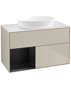 Villeroy und Boch Finion Waschtischunterschrank FA11PDHH 100cm, Abdeckplatte white matt, Regale Black matt lacquer, Sand Matt Lacquer