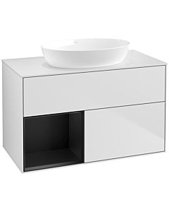 Villeroy und Boch Finion Waschtischunterschrank FA11PDMT 100cm, Abdeckplatte white matt, Regale Black matt lacquer, White matt lacquer