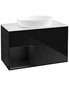 Villeroy und Boch Finion Waschtischunterschrank FA11PDPH 100cm, Abdeckplatte white matt, Regale Black matt lacquer, Glossy Black Lacquer