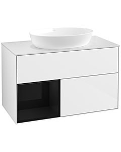 Villeroy und Boch Finion Waschtischunterschrank FA11PHGF 100cm, Abdeckplatte white matt, Regale Glossy black lacquer, Glossy white lacquer