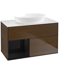 Villeroy und Boch Finion Villeroy und Boch Finion FA11PHGN 100cm, cover plate white matt, shelves Glossy black lacquer, walnut veneer