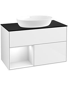 Villeroy und Boch Finion Villeroy und Boch FA12GFGF 100cm, plaque de recouvrement noir mat, étagères Laque blanche brillante, Laque blanche brillante