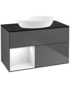 Villeroy und Boch Finion Waschtischunterschrank FA12GFGK 100cm, Abdeckplatte black matt, Regale Glossy white lacquer, Anthracite matt