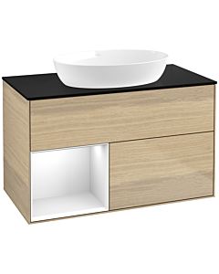 Villeroy und Boch Finion Waschtischunterschrank FA12GFPC 100cm, Abdeckplatte black matt, Regale Glossy white lacquer, Oak Veneer