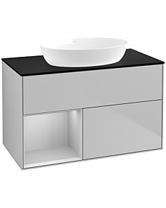 Villeroy und Boch Finion Waschtischunterschrank FA12GJGJ 100cm, Abdeckplatte black matt, Regale Light grey matt lacquer, Light grey matt