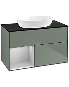 Villeroy und Boch Finion Villeroy und Boch FA12GJGM 100cm, plaque de recouvrement noir mat, étagères laqué gris clair mat, Olive Matt Lacquer
