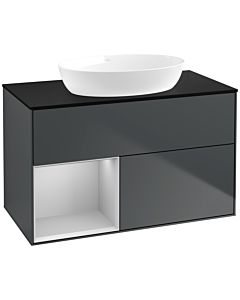 Villeroy und Boch Finion Villeroy und Boch FA12GJHG 100cm, plaque de recouvrement noir mat, étagères laqué gris clair mat, Midnight Blue Matt Lacquer