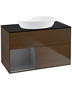 Villeroy und Boch Finion Waschtischunterschrank FA12GKGN 100cm, Abdeckplatte black matt, Regale Anthracite matt lacquer, Walnut veneer