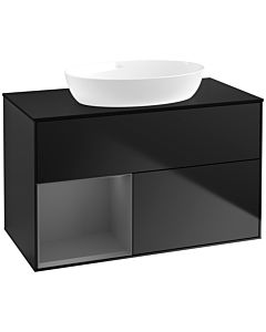 Villeroy und Boch Finion Waschtischunterschrank FA12GKPD 100cm, Abdeckplatte black matt, Regale Anthracite matt lacquer, Black matt lacquer