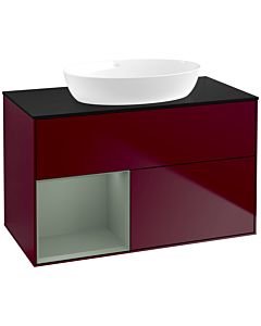 Villeroy und Boch Finion Waschtischunterschrank FA12GMHB 100cm, Abdeckplatte black matt, Regale Olive matt lacquer, Peony Matt