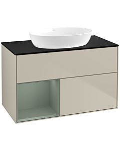 Villeroy und Boch Finion Villeroy und Boch FA12GMHH 100cm, plaque de recouvrement noir mat, étagères laqué olive mat, Sand Matt Lacquer