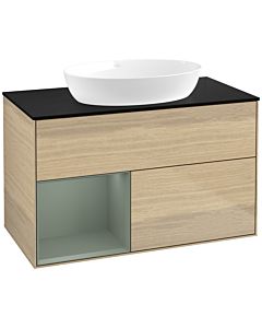 Villeroy und Boch Finion Villeroy und Boch FA12GMPC 100cm, plaque de recouvrement noir mat, étagères laqué olive mat, Oak Veneer