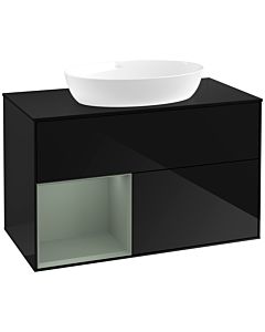 Villeroy und Boch Finion Waschtischunterschrank FA12GMPH 100cm, Abdeckplatte black matt, Regale Olive matt lacquer, Glossy Black Lacquer