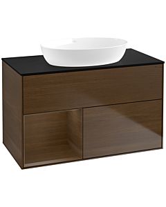 Villeroy und Boch Finion FA12GNGN 100cm, plaque de finition noire mate, étagères Walnut Veneer , placage Walnut Veneer