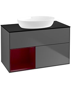 Villeroy und Boch Finion Waschtischunterschrank FA12HBGK 100cm, Abdeckplatte black matt, Regale Peony matt lacquer, Anthracite matt