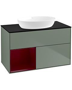 Villeroy und Boch Finion Waschtischunterschrank FA12HBGM 100cm, Abdeckplatte black matt, Regale Peony matt lacquer, Olive Matt Lacquer