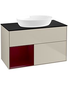 Villeroy und Boch Finion FA12HBHH 100cm, plaque de recouvrement noire mate, étagères en laque matte Peony , Sand Matt Lacquer