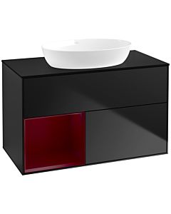 Villeroy und Boch Finion Waschtischunterschrank FA12HBPD 100cm, Abdeckplatte black matt, Regale Peony matt lacquer, Black matt lacquer