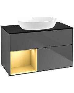 Villeroy und Boch Finion Villeroy und Boch FA12HFGK 100cm, plaque de recouvrement noir mat, étagères laqué or mat, anthracite mat