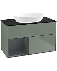 Villeroy und Boch Finion Waschtischunterschrank FA12HGGM 100cm, Abdeckplatte black matt, Regale Midnight matt lacquer, Olive Matt Lacquer