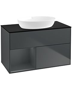 Villeroy und Boch Finion Villeroy und Boch FA12HGHG 100cm, plaque de recouvrement noir mat, étagères laqué mat Midnight, Midnight Blue Matt Lacquer