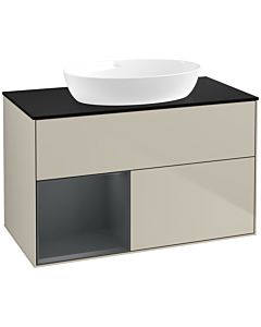 Villeroy und Boch Finion Villeroy und Boch FA12HGHH 100cm, plaque de recouvrement noire mate, étagères Sand Matt Lacquer mat Midnight, Sand Matt Lacquer