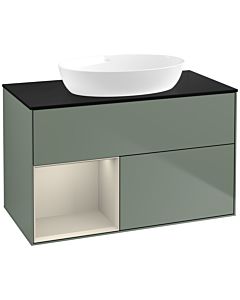 Villeroy und Boch Finion Waschtischunterschrank FA12HHGM 100cm, Abdeckplatte black matt, Regale sand matt lacquer, Olive Matt Lacquer