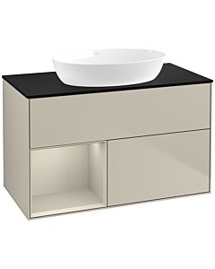 Villeroy und Boch Finion Villeroy und Boch FA12HHHH 100cm, plaque de recouvrement noir mat, étagères sable laqué mat, Sand Matt Lacquer