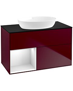 Villeroy und Boch Finion Waschtischunterschrank FA12MTHB 100cm, Abdeckplatte black matt, Regale White matt lacquer, Peony Matt