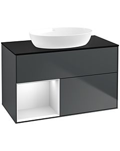 Villeroy und Boch Finion Villeroy und Boch FA12MTHG 100cm, plaque de recouvrement noir mat, étagères laqué blanc mat, Midnight Blue Matt Lacquer