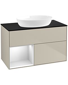 Villeroy und Boch Finion Waschtischunterschrank FA12MTHH 100cm, Abdeckplatte black matt, Regale White matt lacquer, Sand Matt Lacquer
