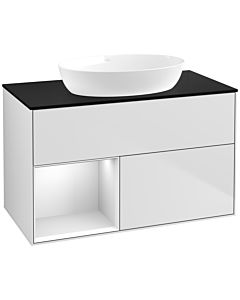 Villeroy und Boch Finion Waschtischunterschrank FA12MTMT 100cm, Abdeckplatte black matt, Regale White matt lacquer, White matt lacquer