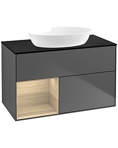 Villeroy und Boch Finion FA12PCGK 100cm, plaque de recouvrement noir mat, étagères Oak Veneer , anthracite mat