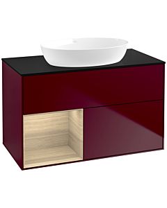Villeroy und Boch Finion Waschtischunterschrank FA12PCHB 100cm, Abdeckplatte black matt, Regale Oak Veneer, Peony Matt