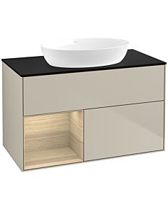 Villeroy und Boch Finion Villeroy und Boch FA12PCHH 100cm, plaque de recouvrement noir mat, étagères Oak Veneer , Sand Matt Lacquer