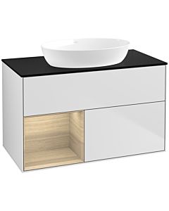 Villeroy und Boch Finion Villeroy und Boch FA12PCMT 100cm, plaque de recouvrement noir mat, étagères Oak Veneer , laqué blanc mat