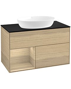 Villeroy und Boch Finion Villeroy und Boch FA12PCPC 100cm, plaque de recouvrement noir mat, étagères Oak Veneer , Oak Veneer