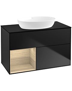 Villeroy und Boch Finion Waschtischunterschrank FA12PCPD 100cm, Abdeckplatte black matt, Regale Oak Veneer, Black matt lacquer