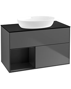 Villeroy und Boch Finion Waschtischunterschrank FA12PDGK 100cm, Abdeckplatte black matt, Regale Black matt lacquer, Anthracite matt
