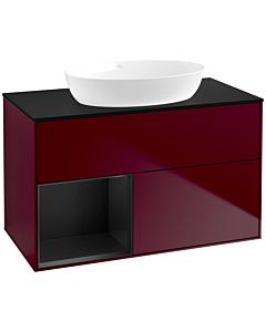 Villeroy und Boch Finion Waschtischunterschrank FA12PDHB 100cm, Abdeckplatte black matt, Regale Black matt lacquer, Peony Matt