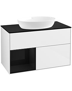 Villeroy und Boch Finion Waschtischunterschrank FA12PHGF 100cm, Abdeckplatte black matt, Regale Glossy black lacquer, Glossy white lacquer